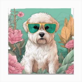 Beguiling Watercolor Painting, Watercolor Texture, A Dog Wearing Sunglasses And A T Shirt, In The St Canvas Print