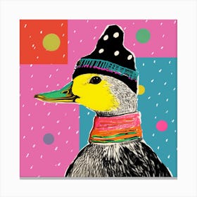 Duck In A Hat Colourful Geometric 1 Canvas Print