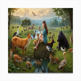 Girl And Animals Canvas Print