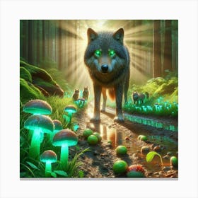 Wolfy looking for bioluminescent mushrooms 8 Canvas Print