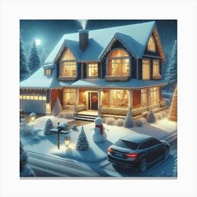 Christmas House At Night 2 Canvas Print