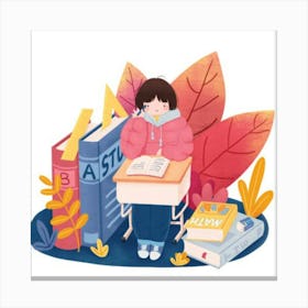 Illustration Of A Girl Reading Canvas Print