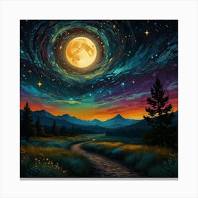 Night Sky With Full Moon Canvas Print