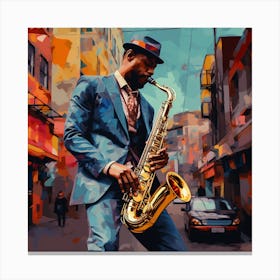 Saxophone Player In The City Canvas Print