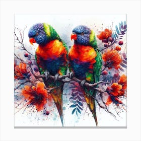 A Pair Of Rainbow Lorikeet Birds 1 Canvas Print