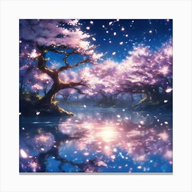Magical Lakeside Cherry Blossom Trees Canvas Print