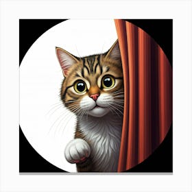 Cat Peeking Out Of Curtain Canvas Print