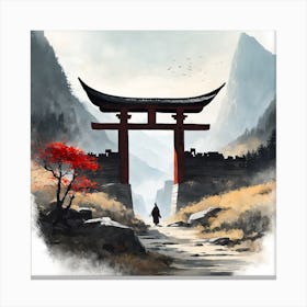 Japanese Gate Landscape Painting (1) Canvas Print