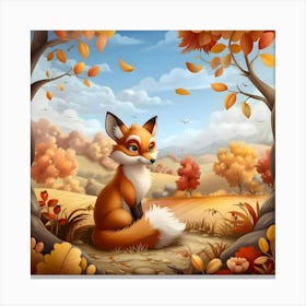 Fox Amongst An Autumn Landscape Canvas Print