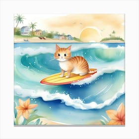 Kitty Riding The Waves Canvas Print