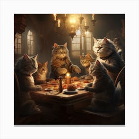 Cats At The Dinner Table 1 Canvas Print