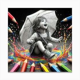 Little Girl With Umbrella 1 Canvas Print