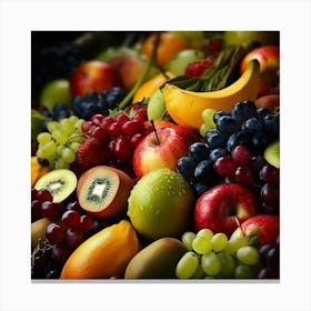 Banana Grapes Kiwi Fresh Healthy Fruits Canvas Print
