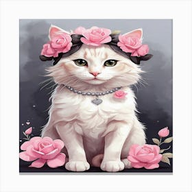 Cute Cat With Roses Canvas Print