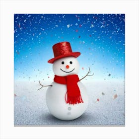 Firefly 3d, Cute, Snowman, Peeking, White, Wall, Red, Scarf, Hat, Silver, Glittery, Sequin, Decorati (2) Canvas Print