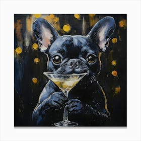 Frenchie With Martini 2 Canvas Print