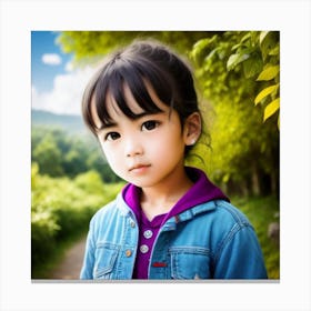 Asian Little Girl In The Forest Canvas Print