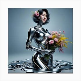 Woman In A Metallic Body Canvas Print