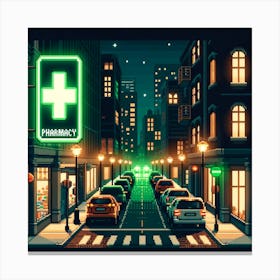 Pharmacy City Pixel Art Canvas Print