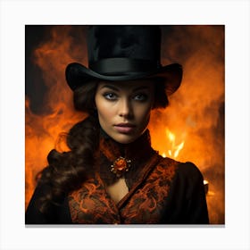 Steampunk Woman In Top Hat Canvas Print