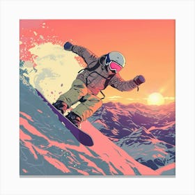 Snowboarder At Sunset Canvas Print