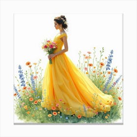 Elegant Empress With Watercolor Vibrant Meadow 1 Canvas Print