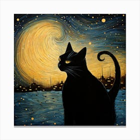 Cat In The Moonlight Canvas Print