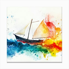 Sailboat In The Sea Watercolor Illustration Lienzo