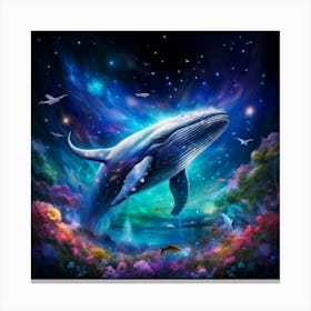 A Majestic Whale Its Vast Form Suspended In A Celestial Canvas Of Stars And Constellations Blossomi Canvas Print