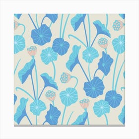 LOTUS POND Japanese Zen Buddhism Leaves Seed Pods Botanical in Blue White Blush Canvas Print