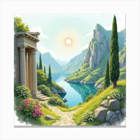 Watercolor The Beauty Of Greek Mythology’S Enchanting Landscapes 1 Canvas Print