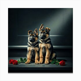 German Shepherd Puppies With Roses Stampe su tela