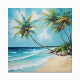 Palm Trees On The Beach Art Print 1 Canvas Print