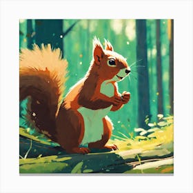 Squirrel In Forest Golden Ratio Fake Detail Trending Pixiv Fanbox Acrylic Palette Knife Style O (1) Canvas Print