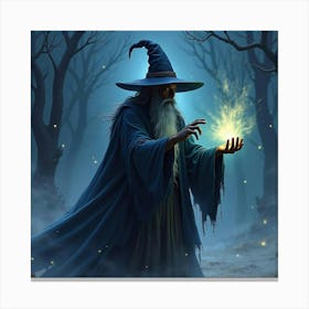 Black Magic Wizard Casting Spells, Watercolor Night Scene 1 Canvas Print