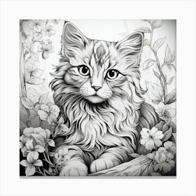 Cat With Flowers Canvas Print