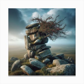 Tree On A Rock Canvas Print
