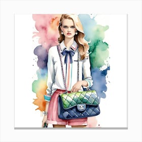 Chanel Girl Watercolor Canvas Print