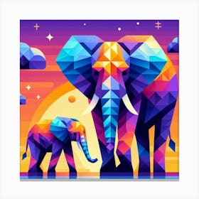 Duo Elephants At Sunset Canvas Print