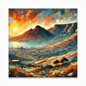 Abstract Oil Painting Of The Sun Rising From Over The Mountains.AI 1 Canvas Print