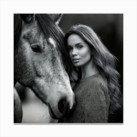 Firefly Timeless Black And White Portrait Of Woman And Stallion 69499 Canvas Print