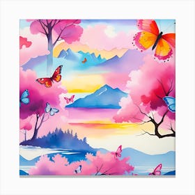 Pink Butterflies In The Sky Canvas Print