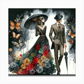 Couple With Umbrellas Canvas Print