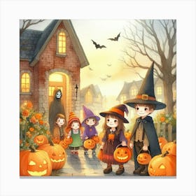 Halloween Kids With Pumpkins Canvas Print