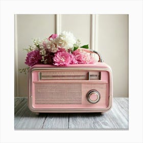 Firefly Vintage Pink And Grey Radio With Pastel Flowers 11335 (2) Canvas Print