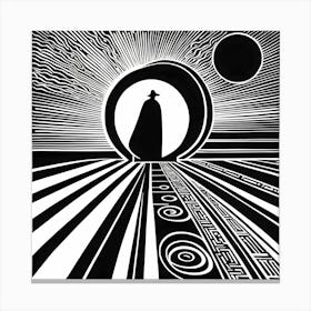 A Linocut Piece Depicting A Mysterious Abstract Figure On A Solid White Background, 109 Canvas Print