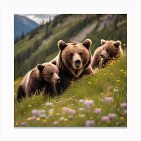 Brown Bears In The Mountains Canvas Print