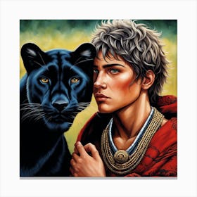 Man And A Black Panther Canvas Print