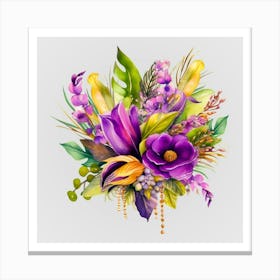 Watercolor Mardi Gras Flower Bouquets 4 Canvas Print