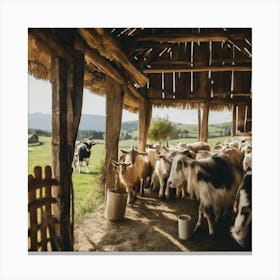 Goats In A Barn 4 Canvas Print